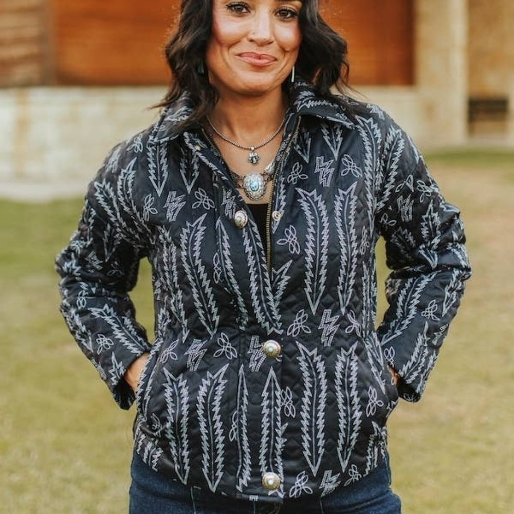 NWT Western Black Quilted Women's Jacket With Boot stitching Pattern